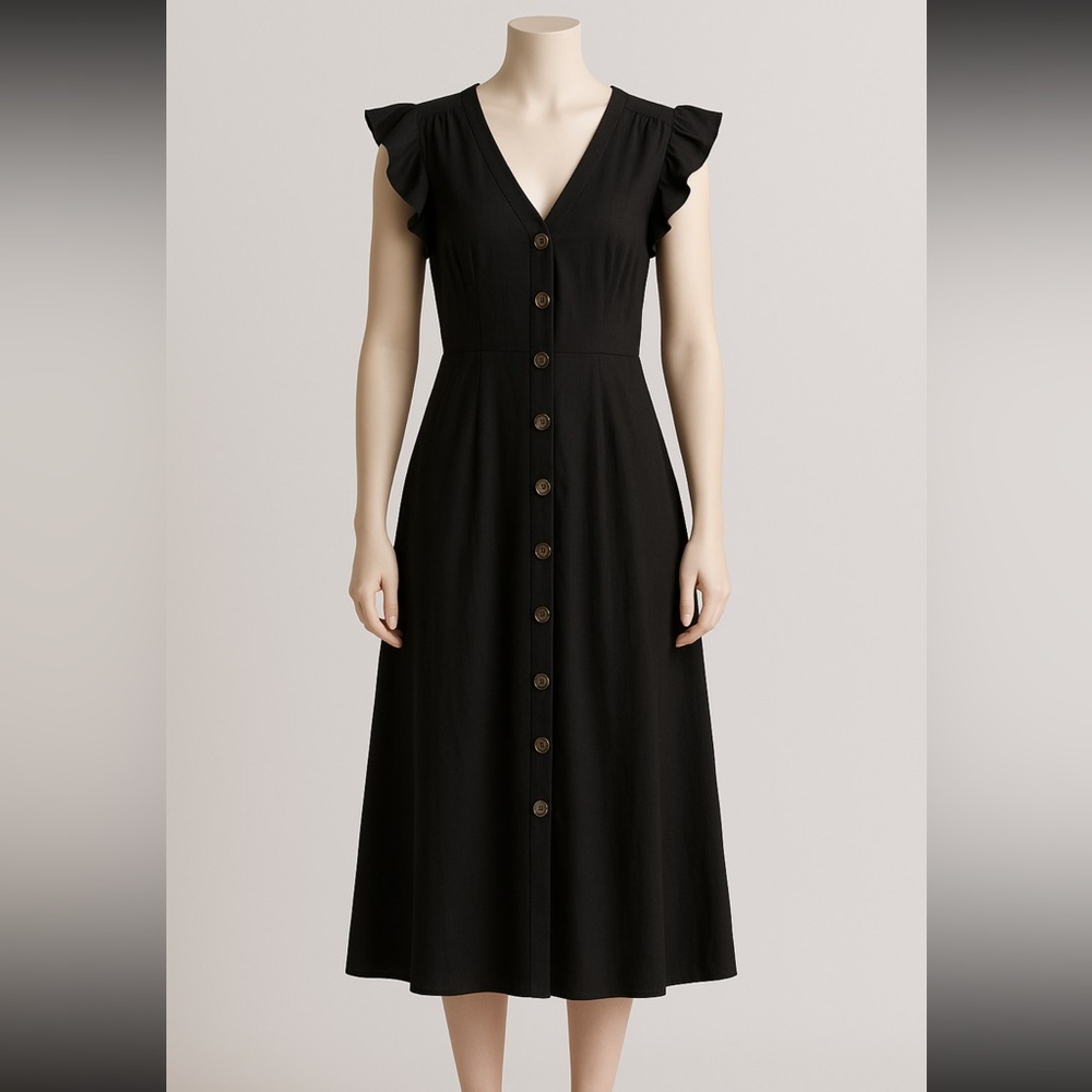 Calvin Klein Linen Black Midi Dress